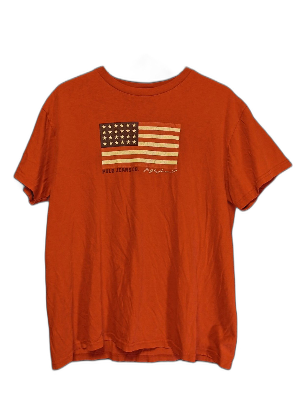 Vintage Polo Jeans Co Ralph Lauren T-Shirt Mens L Red American Flag Graphic